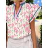 imageCicy Bell Womens Ruffle Cap Sleeve Tops Color Block V Neck Dressy Casual Blouses Summer Pleated Loose Fit ShirtsPink Print