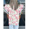 imageCicy Bell Womens Ruffle Cap Sleeve Tops Color Block V Neck Dressy Casual Blouses Summer Pleated Loose Fit ShirtsPink Print