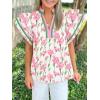 imageCicy Bell Womens Ruffle Cap Sleeve Tops Color Block V Neck Dressy Casual Blouses Summer Pleated Loose Fit ShirtsPink Print