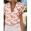 imageCicy Bell Womens Ruffle Cap Sleeve Tops Color Block V Neck Dressy Casual Blouses Summer Pleated Loose Fit ShirtsRed Print