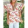 imageCicy Bell Womens Ruffle Cap Sleeve Tops Color Block V Neck Dressy Casual Blouses Summer Pleated Loose Fit ShirtsRed Print
