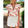 imageCicy Bell Womens Ruffle Cap Sleeve Tops Color Block V Neck Dressy Casual Blouses Summer Pleated Loose Fit ShirtsRed Print