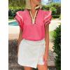 imageCicy Bell Womens Ruffle Cap Sleeve Tops Color Block V Neck Dressy Casual Blouses Summer Pleated Loose Fit ShirtsRose Red