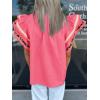 imageCicy Bell Womens Ruffle Cap Sleeve Tops Color Block V Neck Dressy Casual Blouses Summer Pleated Loose Fit ShirtsRose Red