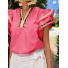 imageCicy Bell Womens Ruffle Cap Sleeve Tops Color Block V Neck Dressy Casual Blouses Summer Pleated Loose Fit ShirtsRose Red