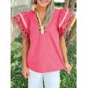 imageCicy Bell Womens Ruffle Cap Sleeve Tops Color Block V Neck Dressy Casual Blouses Summer Pleated Loose Fit ShirtsRose Red