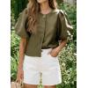imageCicy Bell Womens Silk Satin Button Down Shirts Summer Puff Short Sleeve Crew Neck Crop Tops Loose Fit Casual Dressy BlouseArmy Green