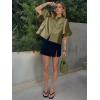 imageCicy Bell Womens Silk Satin Button Down Shirts Summer Puff Short Sleeve Crew Neck Crop Tops Loose Fit Casual Dressy BlouseArmy Green