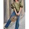imageCicy Bell Womens Silk Satin Button Down Shirts Summer Puff Short Sleeve Crew Neck Crop Tops Loose Fit Casual Dressy BlouseArmy Green