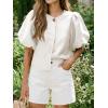 imageCicy Bell Womens Silk Satin Button Down Shirts Summer Puff Short Sleeve Crew Neck Crop Tops Loose Fit Casual Dressy BlouseBeige