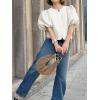 imageCicy Bell Womens Silk Satin Button Down Shirts Summer Puff Short Sleeve Crew Neck Crop Tops Loose Fit Casual Dressy BlouseBeige
