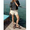 imageCicy Bell Womens Silk Satin Button Down Shirts Summer Puff Short Sleeve Crew Neck Crop Tops Loose Fit Casual Dressy BlouseBlack