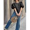 imageCicy Bell Womens Silk Satin Button Down Shirts Summer Puff Short Sleeve Crew Neck Crop Tops Loose Fit Casual Dressy BlouseBlack