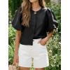 imageCicy Bell Womens Silk Satin Button Down Shirts Summer Puff Short Sleeve Crew Neck Crop Tops Loose Fit Casual Dressy BlouseBlack