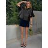 imageCicy Bell Womens Silk Satin Button Down Shirts Summer Puff Short Sleeve Crew Neck Crop Tops Loose Fit Casual Dressy BlouseBlack