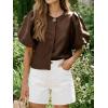 imageCicy Bell Womens Silk Satin Button Down Shirts Summer Puff Short Sleeve Crew Neck Crop Tops Loose Fit Casual Dressy BlouseBrown
