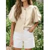 imageCicy Bell Womens Silk Satin Button Down Shirts Summer Puff Short Sleeve Crew Neck Crop Tops Loose Fit Casual Dressy BlouseChampagne