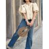 imageCicy Bell Womens Silk Satin Button Down Shirts Summer Puff Short Sleeve Crew Neck Crop Tops Loose Fit Casual Dressy BlouseChampagne