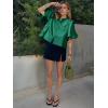 imageCicy Bell Womens Silk Satin Button Down Shirts Summer Puff Short Sleeve Crew Neck Crop Tops Loose Fit Casual Dressy BlouseDark Green