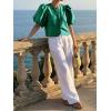 imageCicy Bell Womens Silk Satin Button Down Shirts Summer Puff Short Sleeve Crew Neck Crop Tops Loose Fit Casual Dressy BlouseDark Green