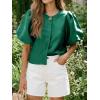 imageCicy Bell Womens Silk Satin Button Down Shirts Summer Puff Short Sleeve Crew Neck Crop Tops Loose Fit Casual Dressy BlouseDark Green