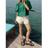 imageCicy Bell Womens Silk Satin Button Down Shirts Summer Puff Short Sleeve Crew Neck Crop Tops Loose Fit Casual Dressy BlouseDark Green