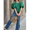 imageCicy Bell Womens Silk Satin Button Down Shirts Summer Puff Short Sleeve Crew Neck Crop Tops Loose Fit Casual Dressy BlouseDark Green