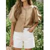 imageCicy Bell Womens Silk Satin Button Down Shirts Summer Puff Short Sleeve Crew Neck Crop Tops Loose Fit Casual Dressy BlouseKhaki