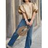 imageCicy Bell Womens Silk Satin Button Down Shirts Summer Puff Short Sleeve Crew Neck Crop Tops Loose Fit Casual Dressy BlouseKhaki