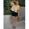 imageCicy Bell Womens Silk Satin Button Down Shirts Summer Puff Short Sleeve Crew Neck Crop Tops Loose Fit Casual Dressy BlouseKhaki