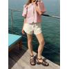 imageCicy Bell Womens Silk Satin Button Down Shirts Summer Puff Short Sleeve Crew Neck Crop Tops Loose Fit Casual Dressy BlousePink