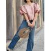 imageCicy Bell Womens Silk Satin Button Down Shirts Summer Puff Short Sleeve Crew Neck Crop Tops Loose Fit Casual Dressy BlousePink