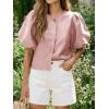 imageCicy Bell Womens Silk Satin Button Down Shirts Summer Puff Short Sleeve Crew Neck Crop Tops Loose Fit Casual Dressy BlousePink