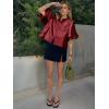 imageCicy Bell Womens Silk Satin Button Down Shirts Summer Puff Short Sleeve Crew Neck Crop Tops Loose Fit Casual Dressy BlouseRed