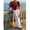 imageCicy Bell Womens Silk Satin Button Down Shirts Summer Puff Short Sleeve Crew Neck Crop Tops Loose Fit Casual Dressy BlouseRed