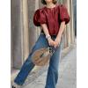 imageCicy Bell Womens Silk Satin Button Down Shirts Summer Puff Short Sleeve Crew Neck Crop Tops Loose Fit Casual Dressy BlouseRed