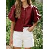 imageCicy Bell Womens Silk Satin Button Down Shirts Summer Puff Short Sleeve Crew Neck Crop Tops Loose Fit Casual Dressy BlouseRed