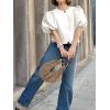 imageCicy Bell Womens Silk Satin Button Down Shirts Summer Puff Short Sleeve Crew Neck Crop Tops Loose Fit Casual Dressy BlouseWhite