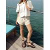 imageCicy Bell Womens Silk Satin Button Down Shirts Summer Puff Short Sleeve Crew Neck Crop Tops Loose Fit Casual Dressy BlouseWhite
