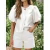 imageCicy Bell Womens Silk Satin Button Down Shirts Summer Puff Short Sleeve Crew Neck Crop Tops Loose Fit Casual Dressy BlouseWhite