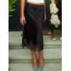 imageCicy Bell Womens Silk Satin Midi Skirts Casual Dressy Lace Hem High Waisted ALine Skirt Elegant Party Cocktail OutfitBlack