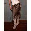 imageCicy Bell Womens Silk Satin Midi Skirts Casual Dressy Lace Hem High Waisted ALine Skirt Elegant Party Cocktail OutfitCoffee