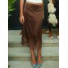 imageCicy Bell Womens Silk Satin Midi Skirts Casual Dressy Lace Hem High Waisted ALine Skirt Elegant Party Cocktail OutfitCoffee