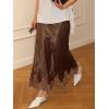 imageCicy Bell Womens Silk Satin Midi Skirts Casual Dressy Lace Hem High Waisted ALine Skirt Elegant Party Cocktail OutfitCoffee