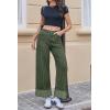 imageCicy Bell Womens Striped Wide Leg Jeans Baggy Boyfriend High Waisted Cuffed Denim Pants with PocketsArmy Green