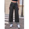 imageCicy Bell Womens Striped Wide Leg Jeans Baggy Boyfriend High Waisted Cuffed Denim Pants with PocketsBlack