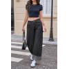 imageCicy Bell Womens Striped Wide Leg Jeans Baggy Boyfriend High Waisted Cuffed Denim Pants with PocketsBlack