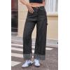 imageCicy Bell Womens Striped Wide Leg Jeans Baggy Boyfriend High Waisted Cuffed Denim Pants with PocketsBlack