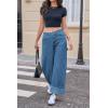 imageCicy Bell Womens Striped Wide Leg Jeans Baggy Boyfriend High Waisted Cuffed Denim Pants with PocketsBlue