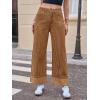 imageCicy Bell Womens Striped Wide Leg Jeans Baggy Boyfriend High Waisted Cuffed Denim Pants with PocketsBrown